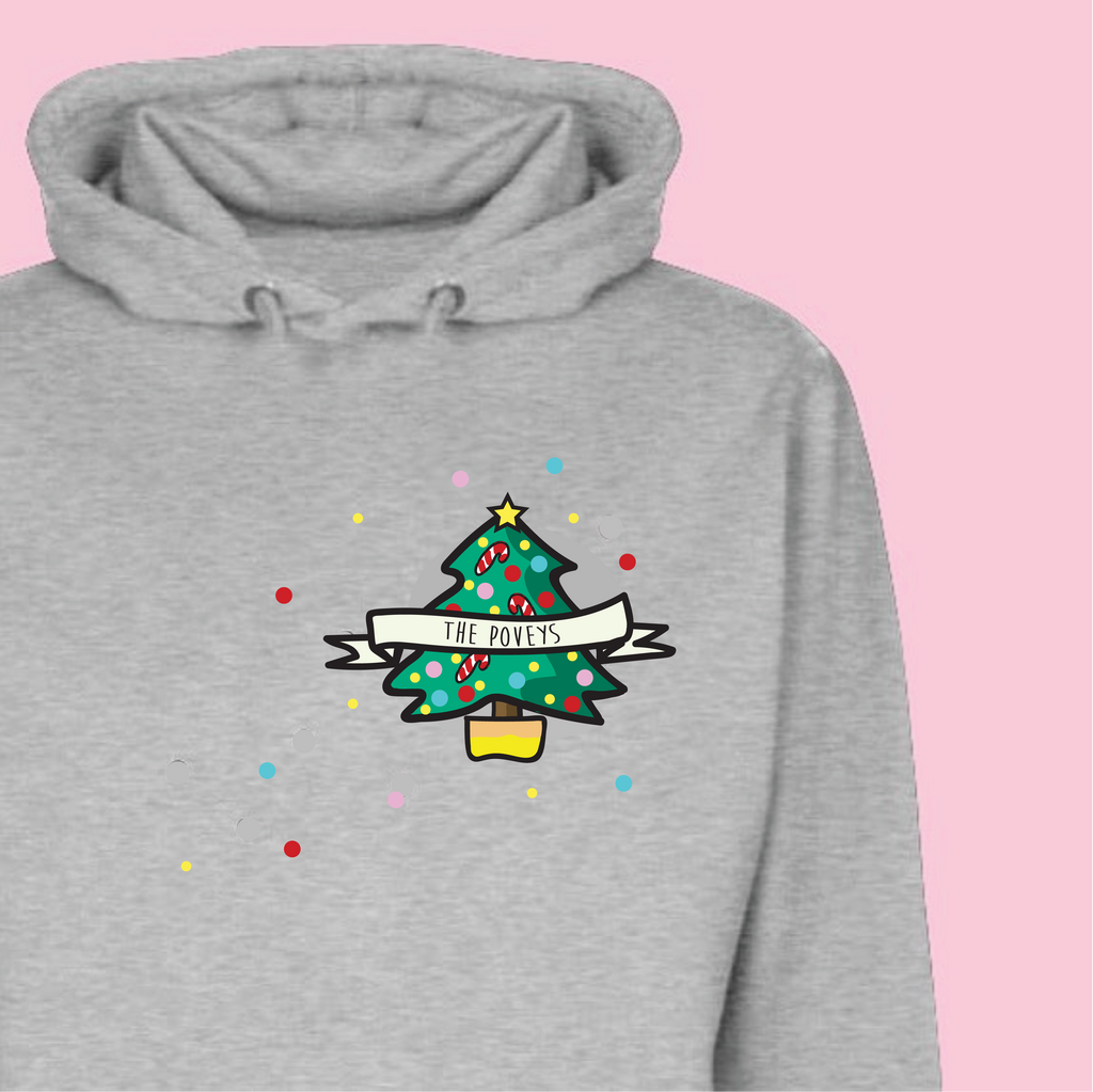 🎄 Squiffy Print Personalised Illustrated Christmas Tree Hoodie 🎄